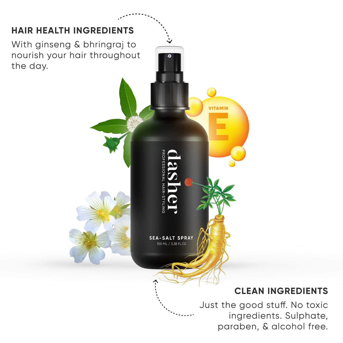 dasher sea salt spray volume hold texturizing hair styling ingredients 