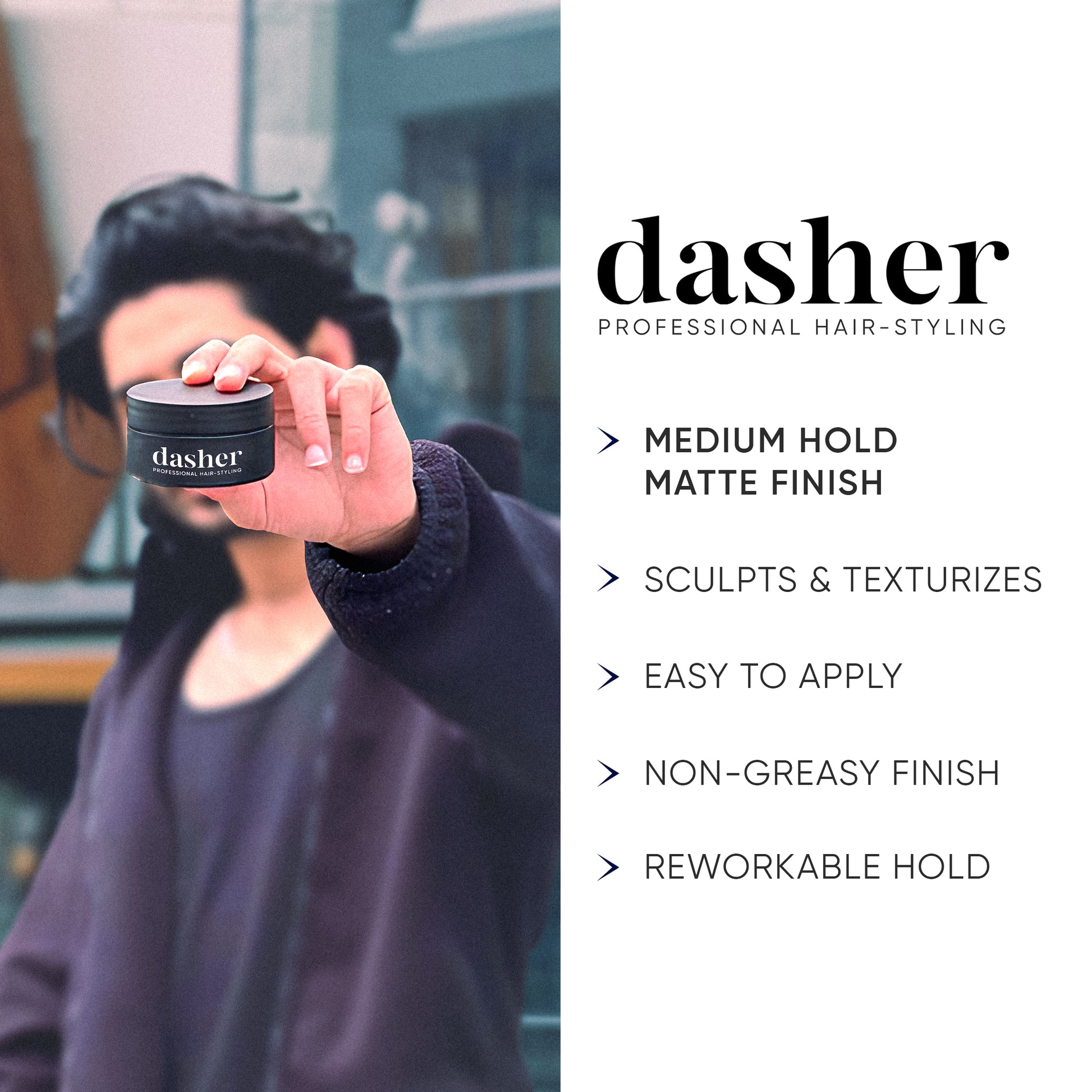 dasher hair styling clay features