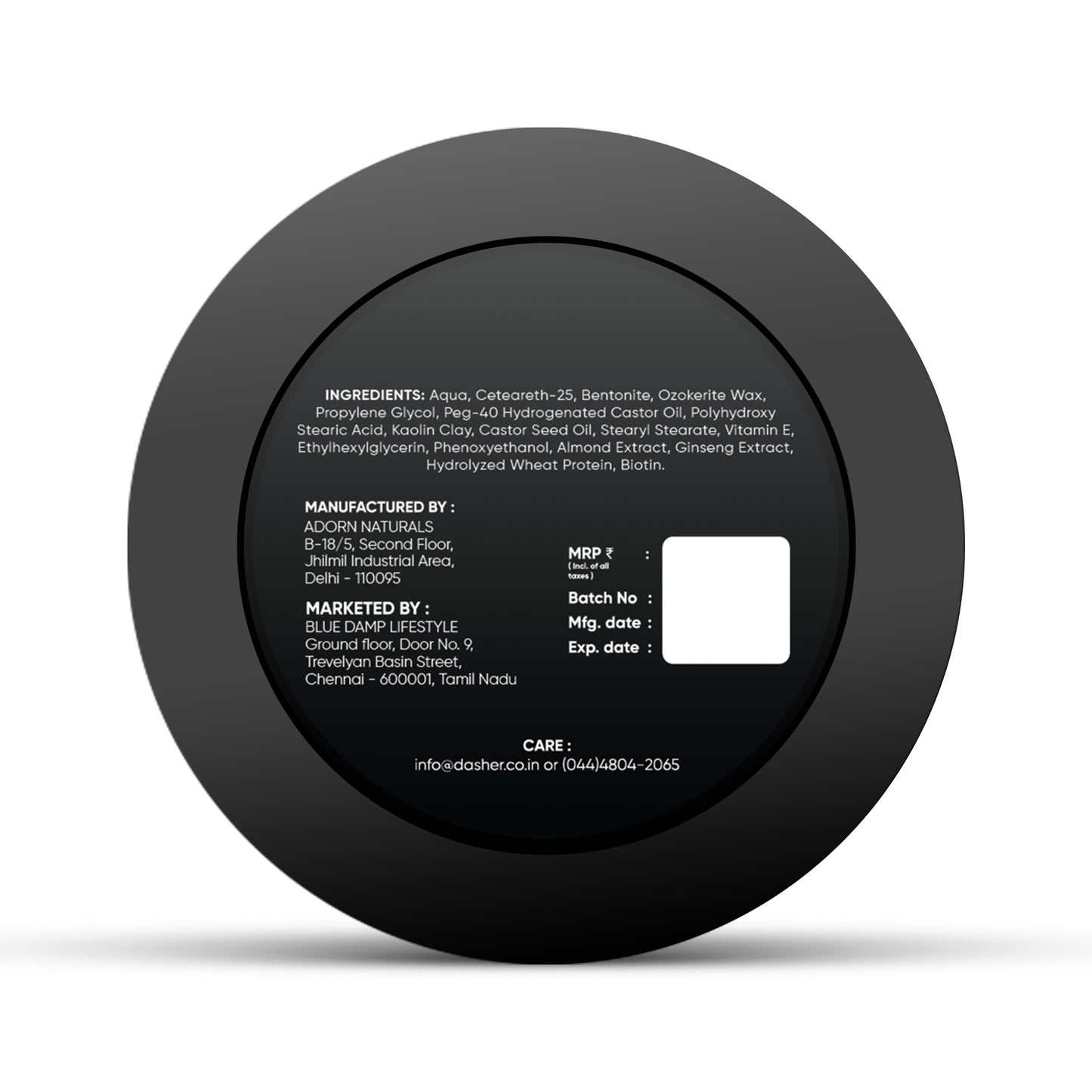 dasher hair clay back side label texture styling