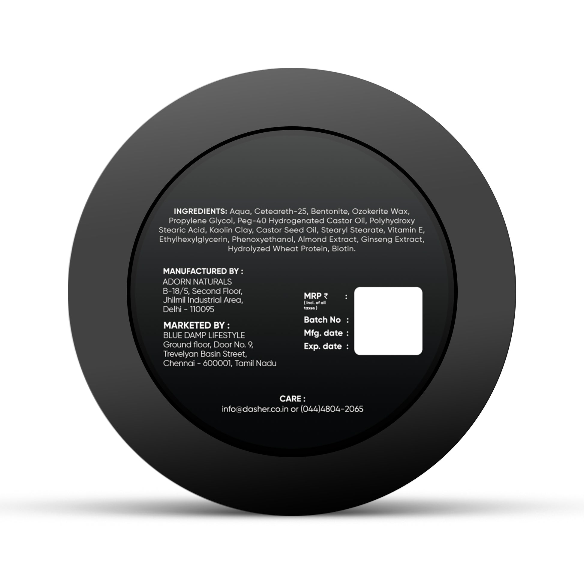 dasher hair clay back side label texture styling